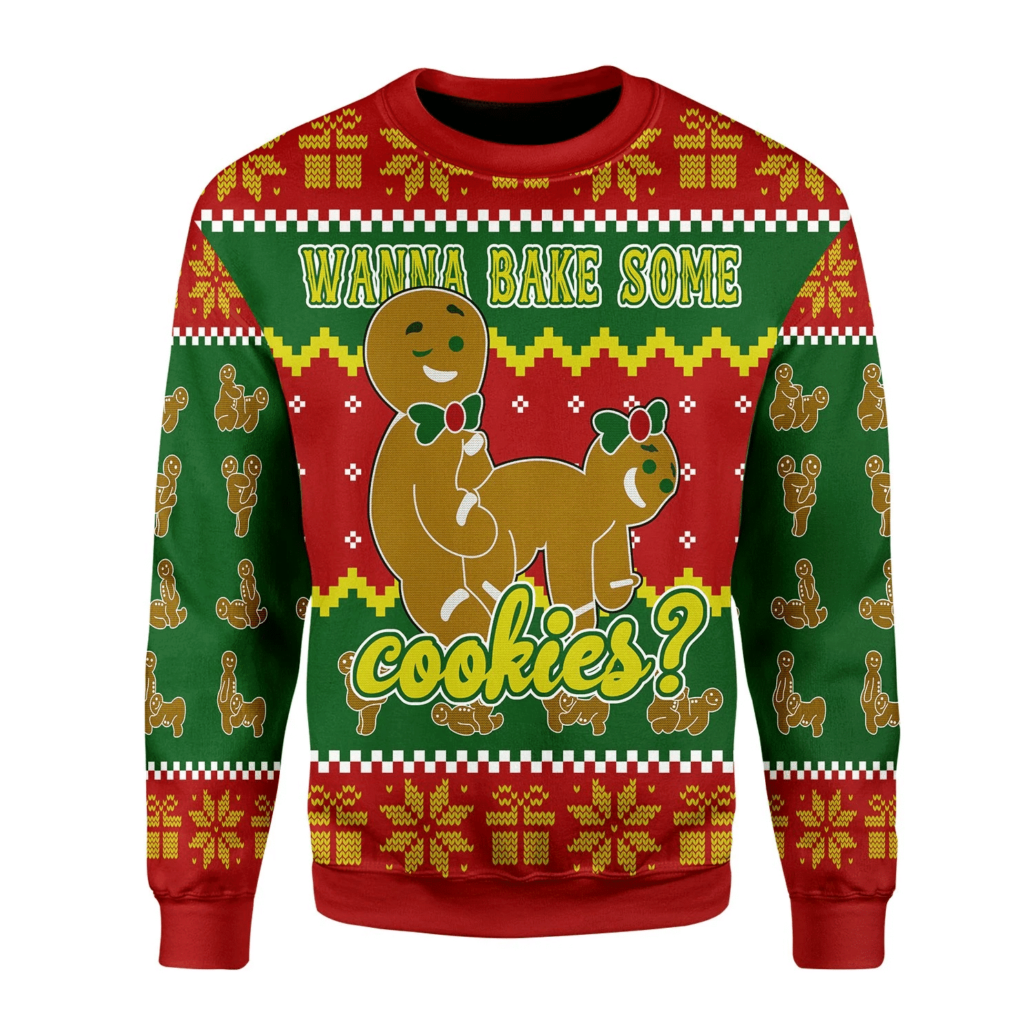 Merry Christmas Wanna Bake Some Cookies? For Unisex Ugly Christmas Sweater Adult 3D Funny Matching for family