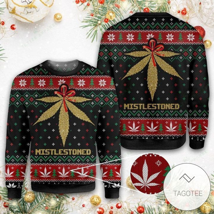 Merry Christmas Weed Mistlestoned Ugly Christmas Sweater Adult 3D Funny Matching for family