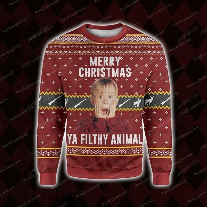 Merry Christmas Ya Filthy Animal Kevin Home Alone Ugly Christmas Sweater Adult 3D Funny Matching for family