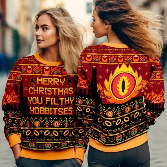 Merry Christmas You Filthy Hobbitses Ugly Christmas Sweater, Lord Of The Rings - Image 7