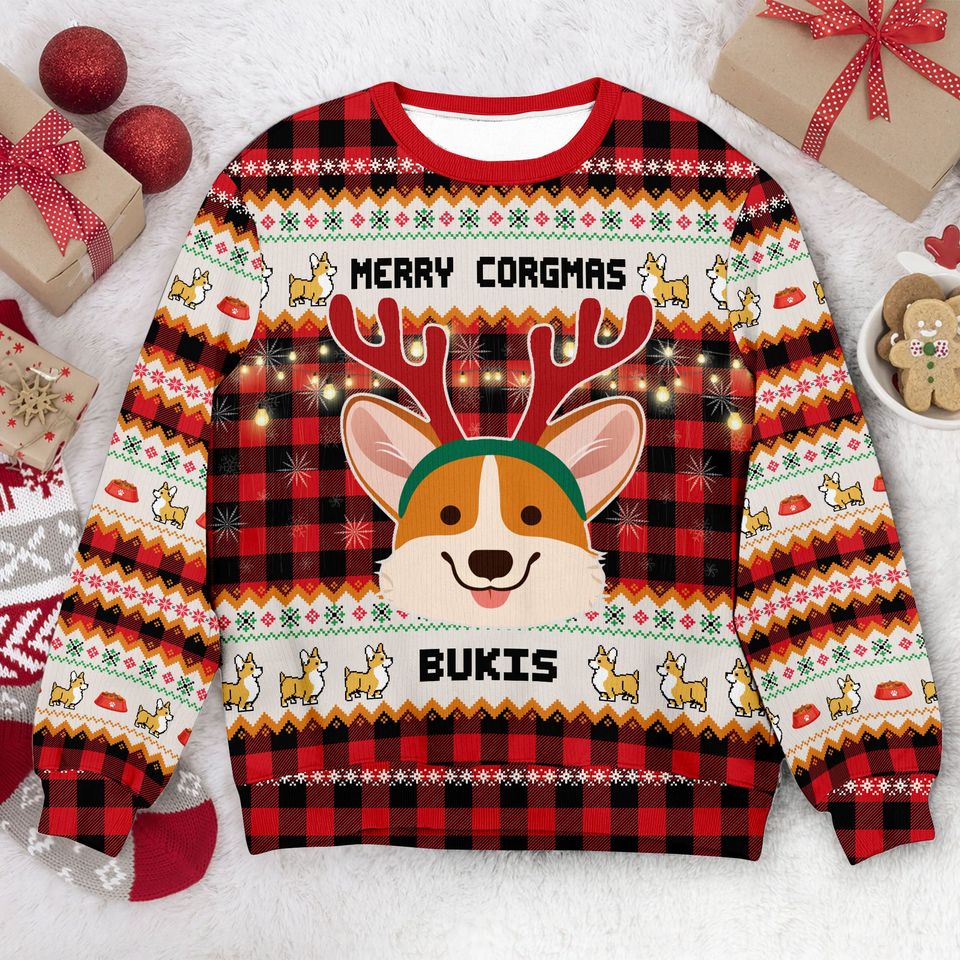 Merry Corgmas - Personalized Corgi Ugly Sweater, Custom Dog & Cat Ugly Sweatshirt - Image 4
