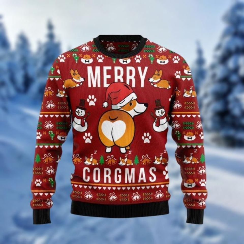 Merry Corgmas Ugly Sweater, Corgi Mom Xmas Sweatshirt, Cute Dog Holiday Sweater - Image 2