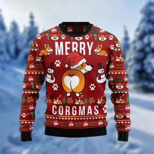 Merry Corgmas Ugly Sweater, Corgi Mom Xmas Sweatshirt, Cute Dog Holiday Sweater - Image 6
