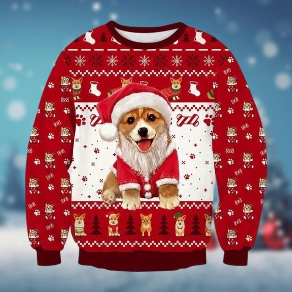 Merry Corgmas Ugly Sweater, Santa Hat Corgi Sweater, Dog Pet Lover