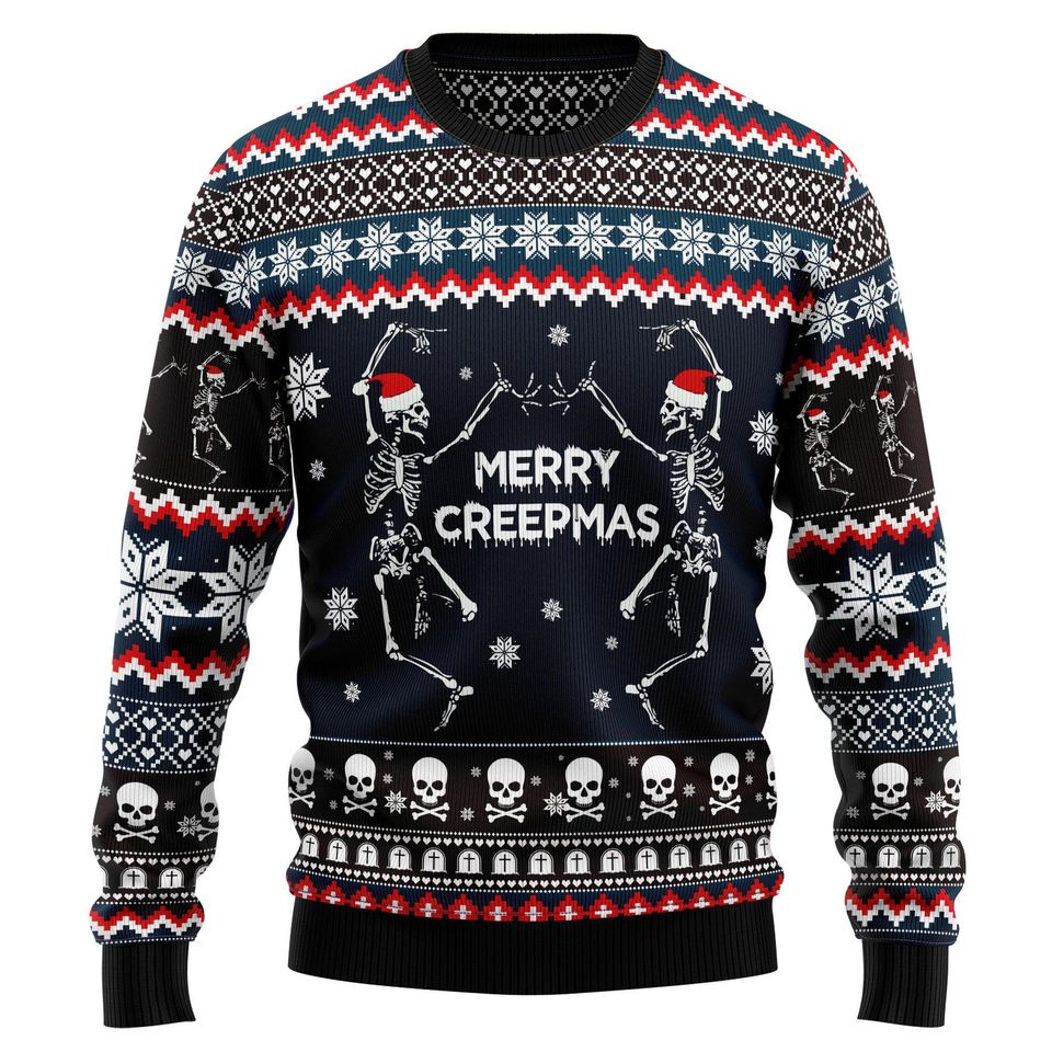 Merry Creepmas Christmas Sweater, Custom Photo Skeleton Gothic Ugly Xmas Sweatshirt