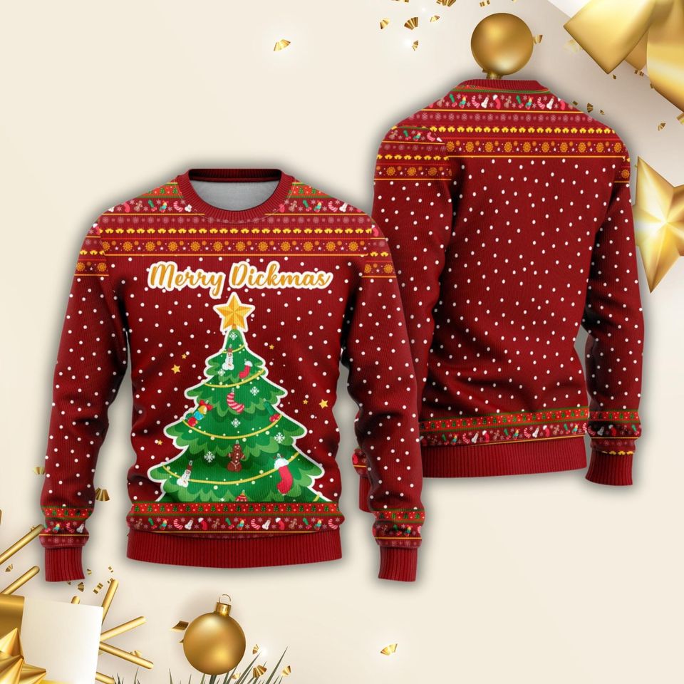 Merry Dickmas Ugly Sweater, Christmas Tree Sweater For Men, Christmas Gift