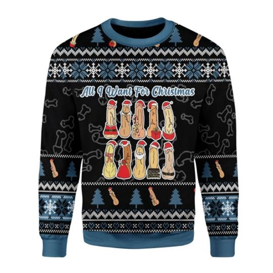 Merry Dickmas Ugly Xmas Sweater, Naughty Christmas Ugly Sweater Knitted - Image 3