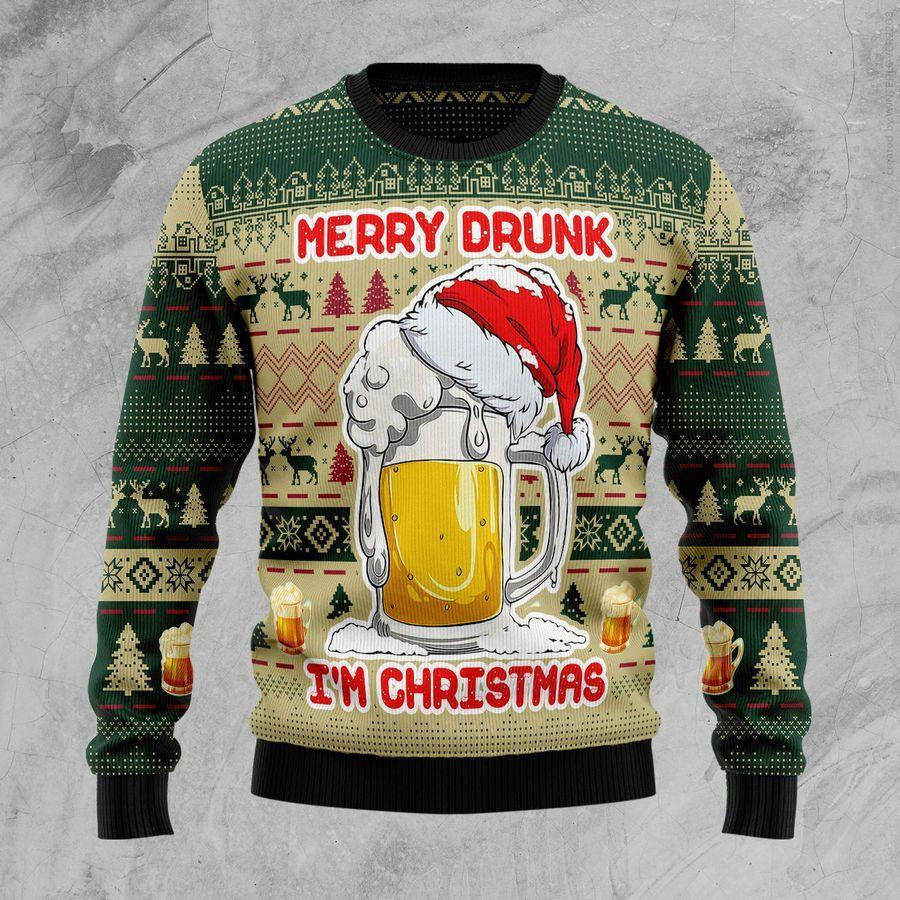 Merry Drunk Beer Ugly Christmas Sweater Adult 3D Funny Matching for family