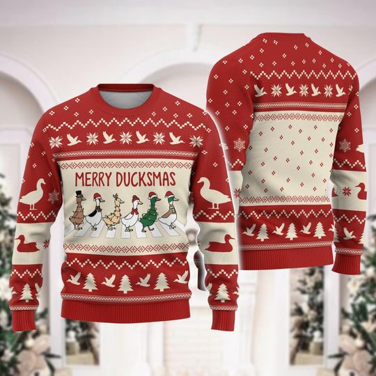 Merry Duckmas Ugly Christmas Sweater, Duck Christmas Sweatshirt - Image 9