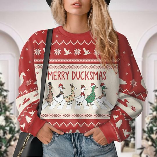 Merry Duckmas Ugly Christmas Sweater, Duck Christmas Sweatshirt - Image 12