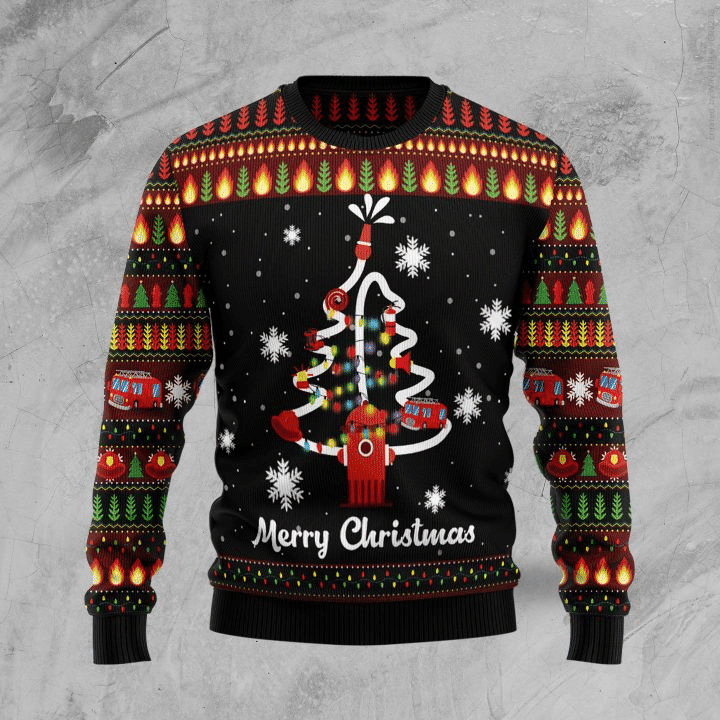 Merry Firefighter Ugly Christmas Sweater Adult 3D Funny Matching for family