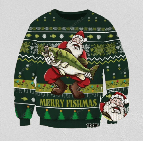 Merry Fishmas For Unisex Ugly Christmas Sweater Adult 3D Funny Matching for family