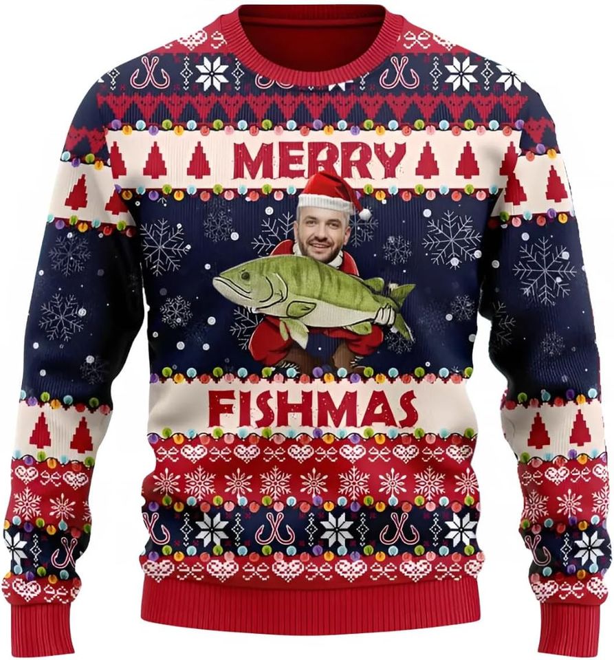 Merry Fishmas - Personalized Fishing Ugly Christmas Sweater
