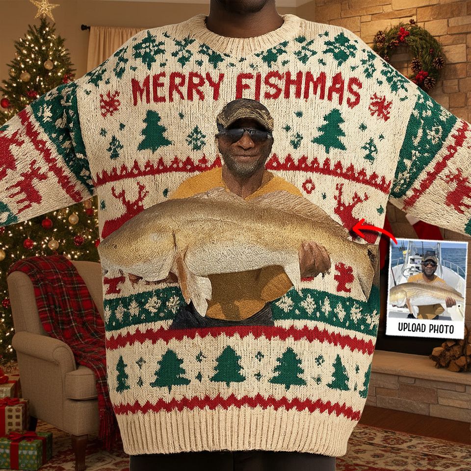 Merry Fishmas Personalized Fishing Ugly Sweater