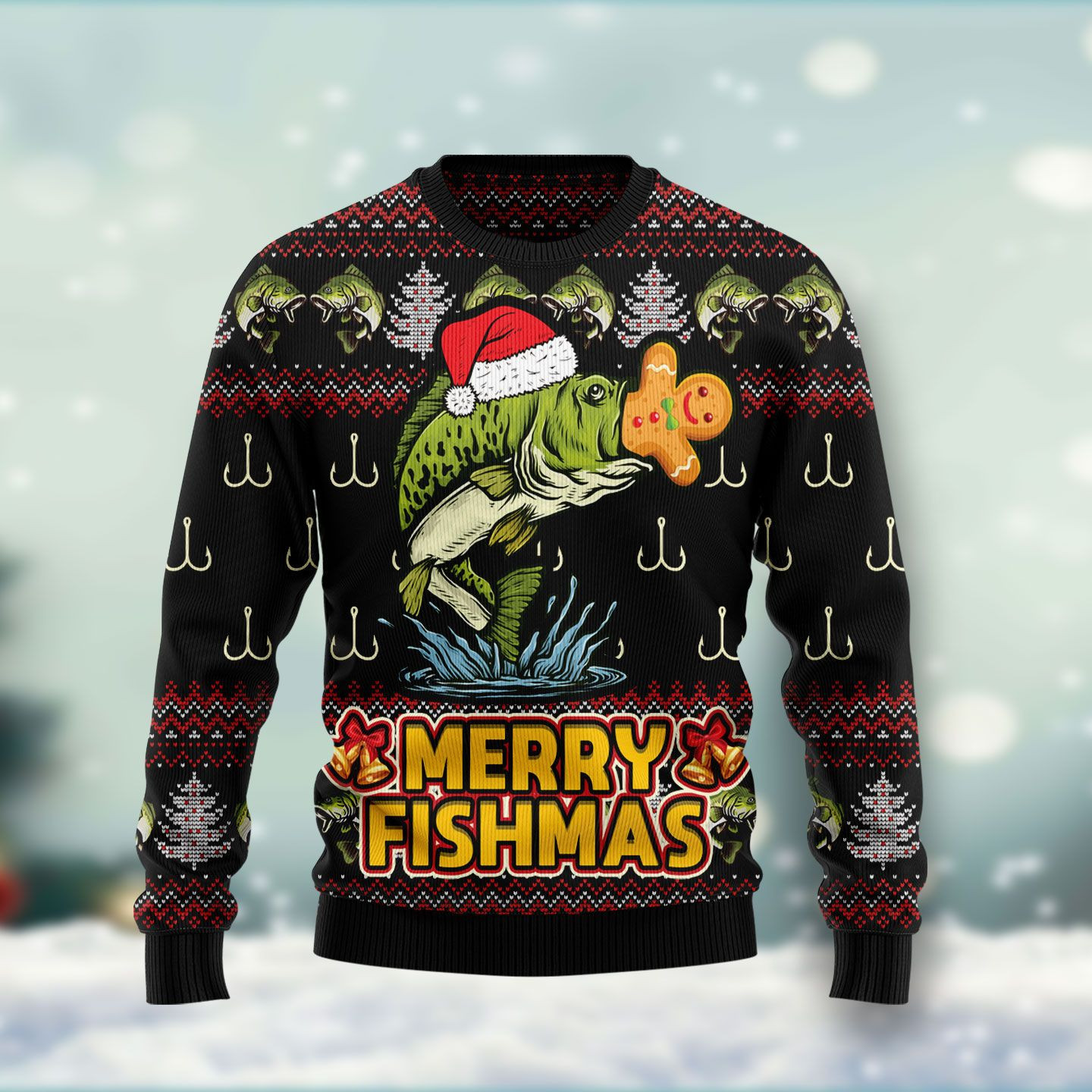 Merry Fishmas Ugly Christmas Sweater Adult 3D Funny Matching for family