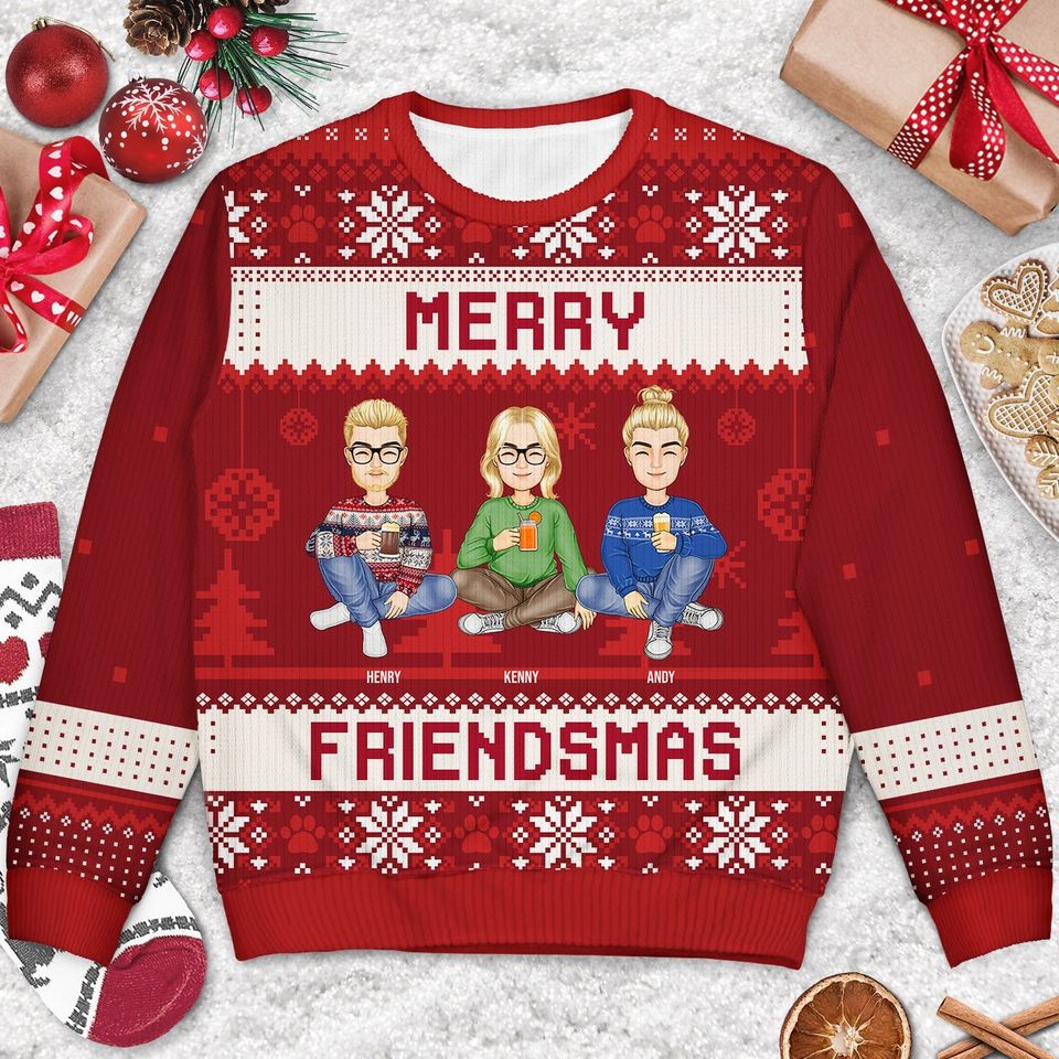 Merry Friendsmas - Christmas Gift For Besties - Personalized Unisex Ugly Sweater - Image 3