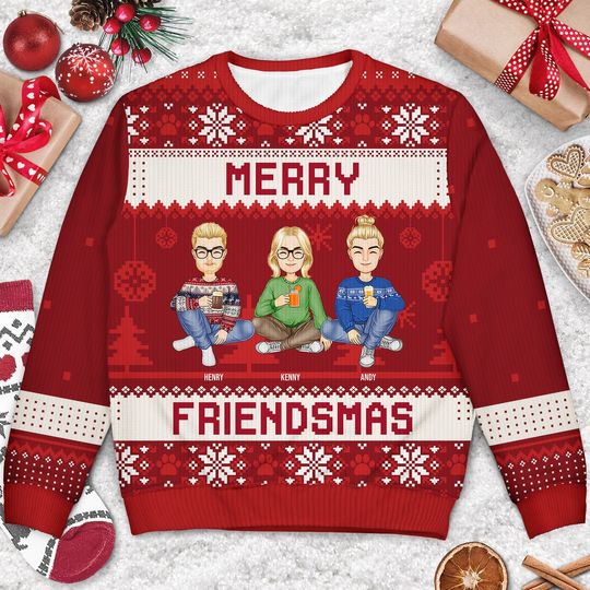 Merry Friendsmas - Christmas Gift For Besties - Personalized Unisex Ugly Sweater - Image 6