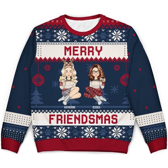 Merry Friendsmas - Christmas Gift For Besties - Personalized Unisex Ugly Sweater - Image 4