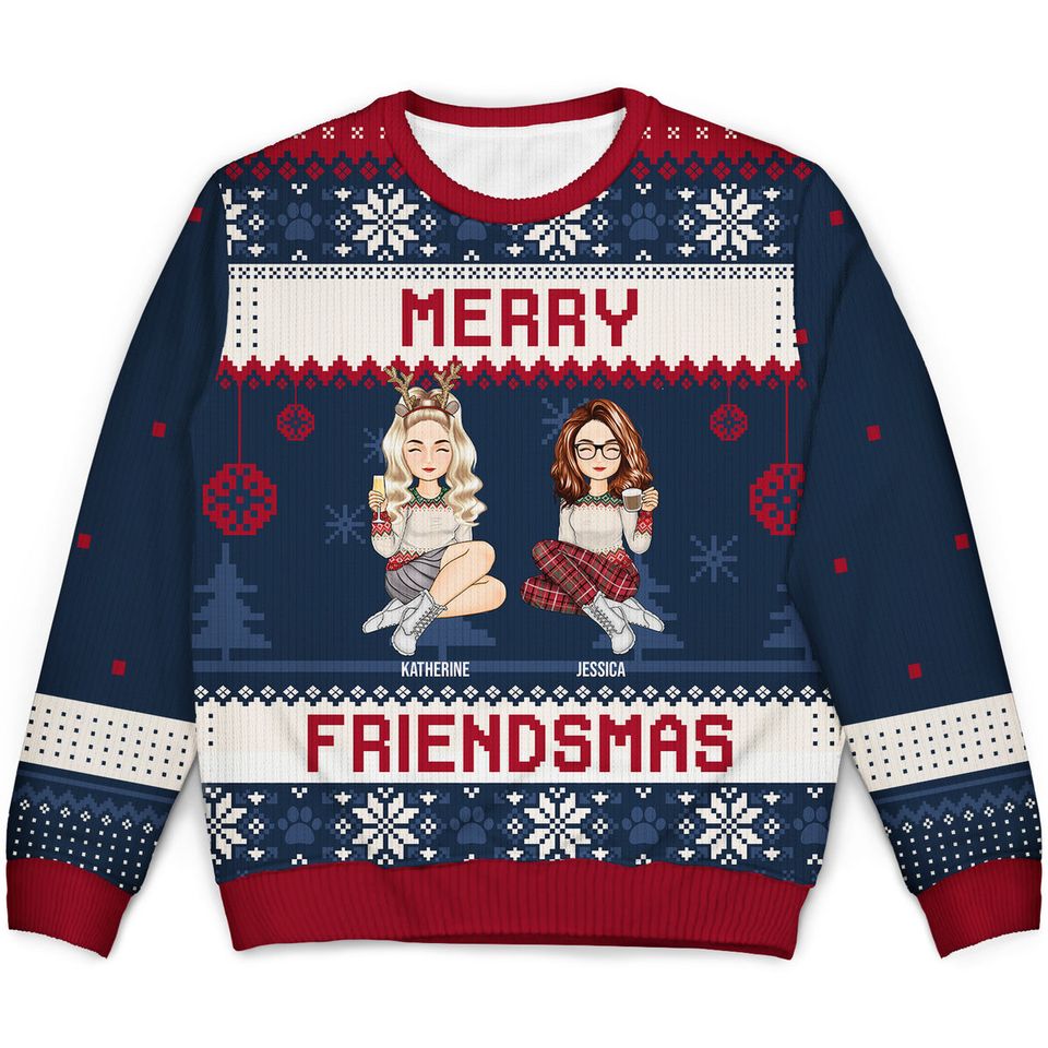 Merry Friendsmas Custom Friends Christmas Gift Personalized Unisex Ugly Sweatshirt