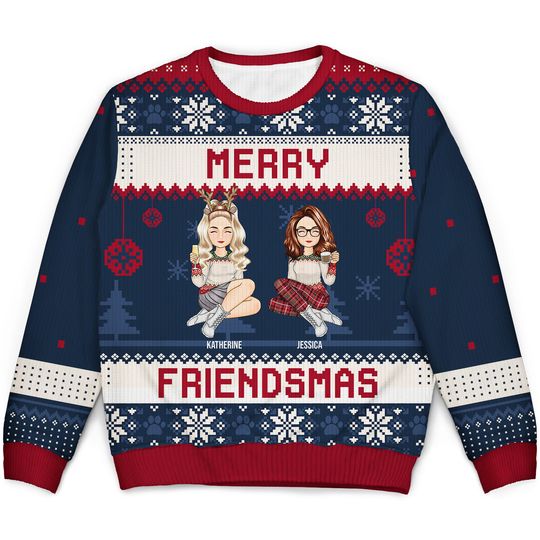 Merry Friendsmas Custom Friends Christmas Gift Personalized Unisex Ugly Sweatshirt - Image 4