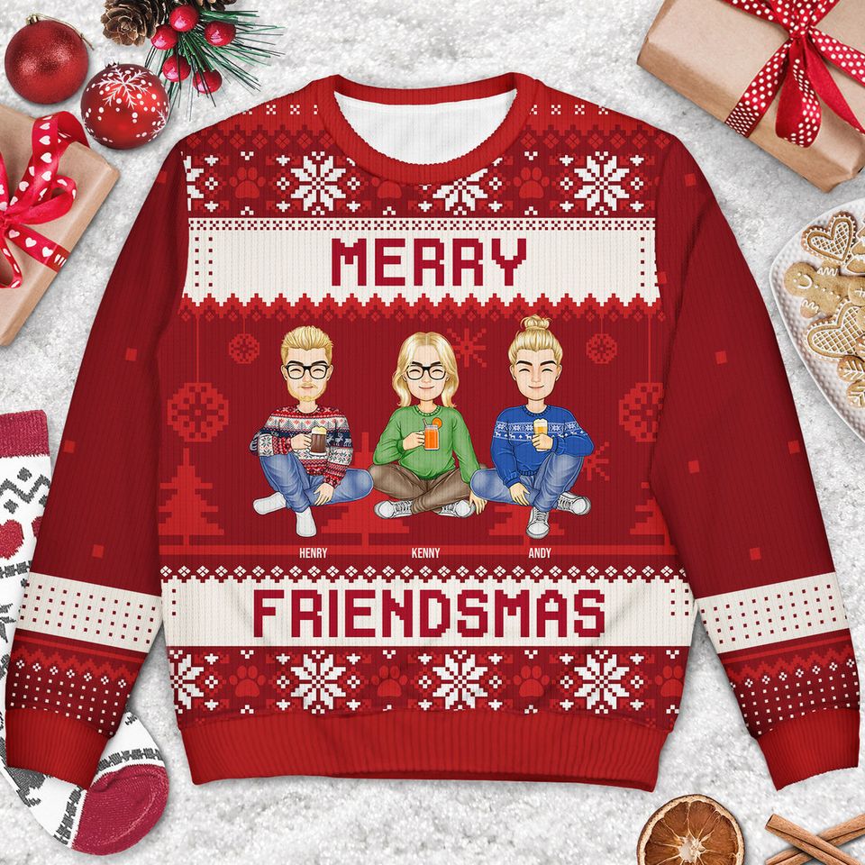 Merry Friendsmas Custom Friends Christmas Gift Personalized Unisex Ugly Sweatshirt - Image 3