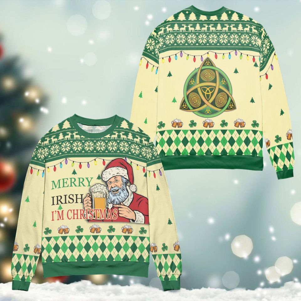 Merry Irish Im Christmas Ugly Sweater Happy St Patricks Day Sweatshirt - Image 3