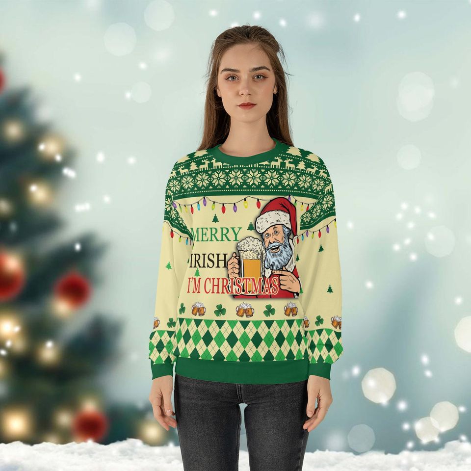 Merry Irish Im Christmas Ugly Sweater Happy St Patricks Day Sweatshirt - Image 4