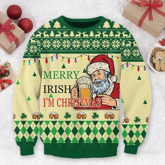 Merry Irish Im Christmas Ugly Sweater Happy St Patricks Day Sweatshirt - Image 16