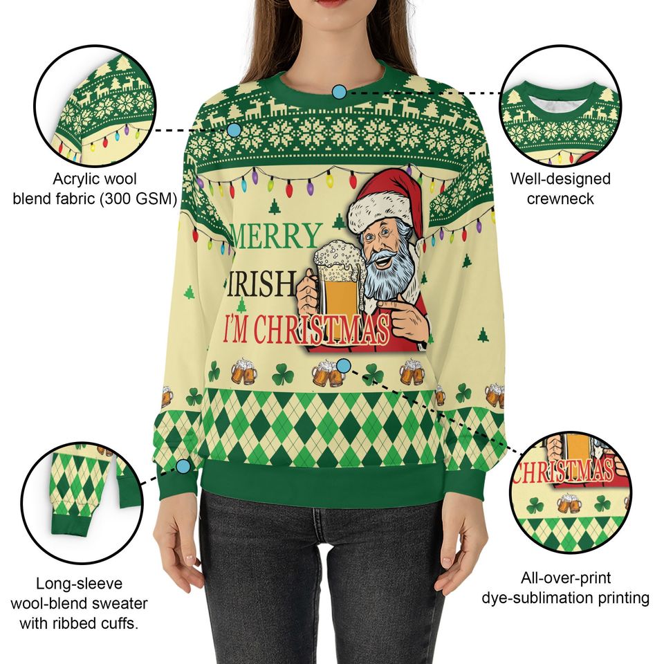 Merry Irish Im Christmas Ugly Sweater Happy St Patricks Day Sweatshirt - Image 7
