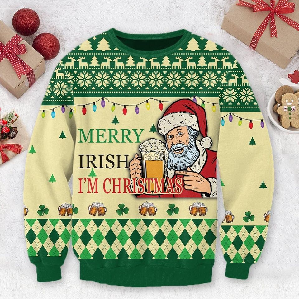 Merry Irish Im Christmas Ugly Sweater Happy St Patricks Day Sweatshirt - Image 6