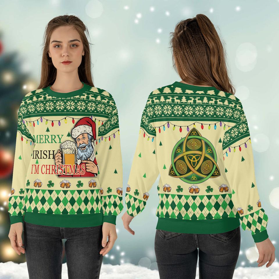 Merry Irish Im Christmas Ugly Sweater Happy St Patricks Day Sweatshirt
