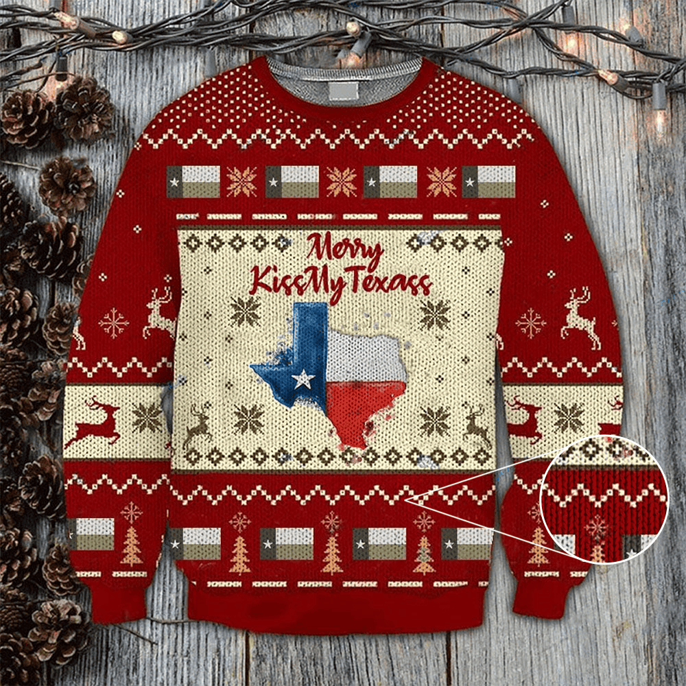Merry Kiss My Texas Sweatshirt Proud Texas Ugly Christmas Sweater Clothes 2024 - Image 2