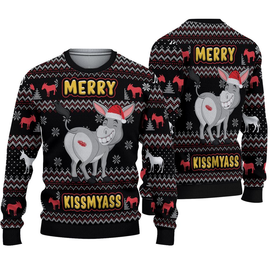 Merry Kissmyass Donkey Christmas Ugly Sweater, Donkey Xmas Shirt,