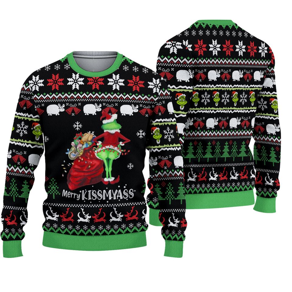 Merry Kissmyass funny character Ugly Christmas Sweater