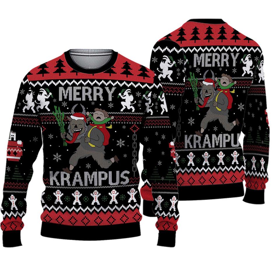 Merry Krampus Ugly Christmas Sweater Lightweight Horror