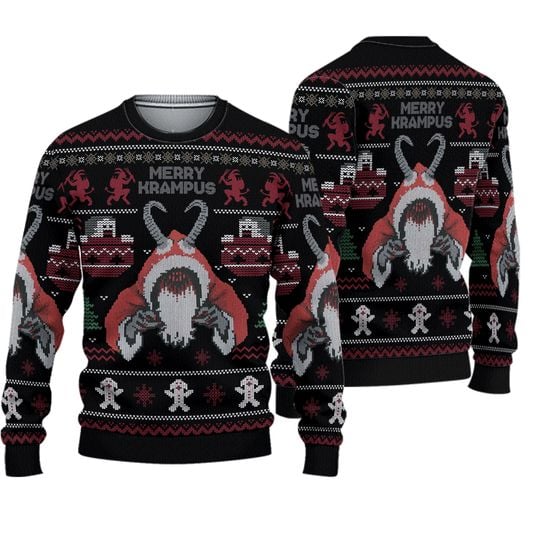 Merry Krampus Xmas Ugly Sweater, Krampus Christmas Ugly Sweater All Over Print - Image 2