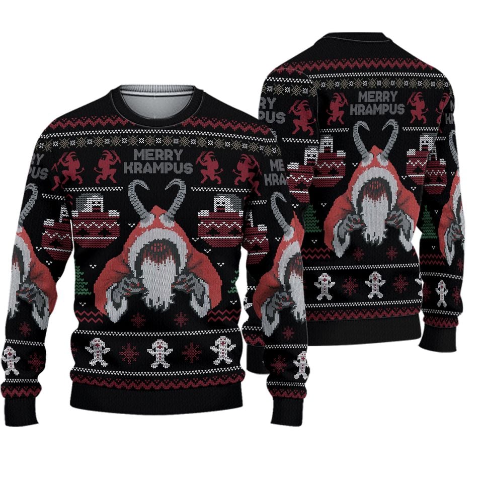 Merry Krampus Xmas Ugly Sweater, Krampus Christmas Ugly Sweater All Over Print