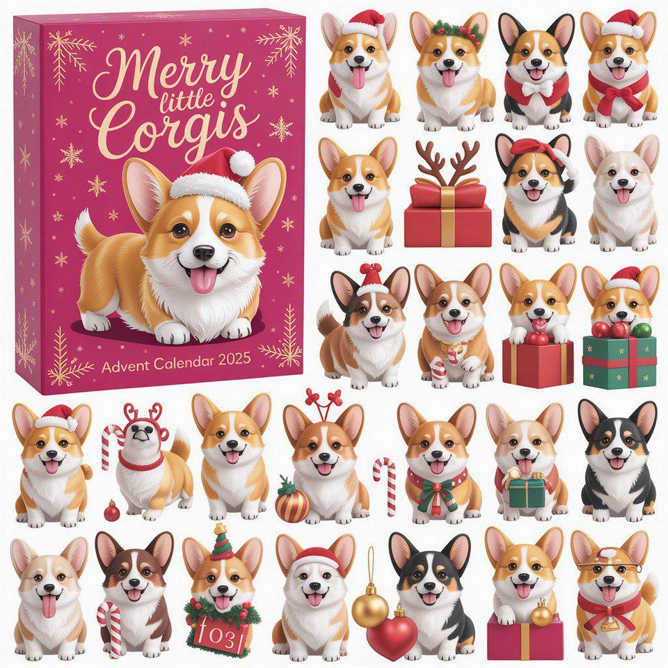Merry Little Corgis Advent Calendar 2025, Cute Corgi Dog Christmas Countdown Box, Puppy Lover Gift
