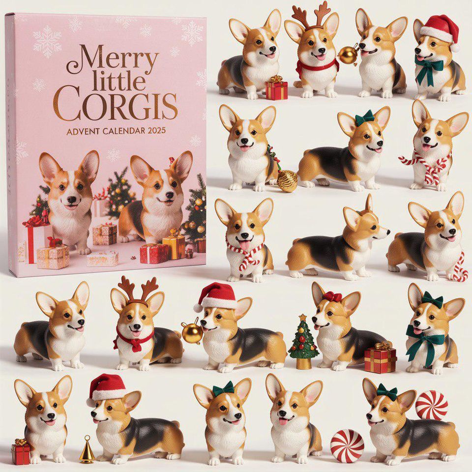 Merry Little Corgis Advent Calendar 2025, Cute Dog Christmas Countdown Box, Corgi Lover Gift