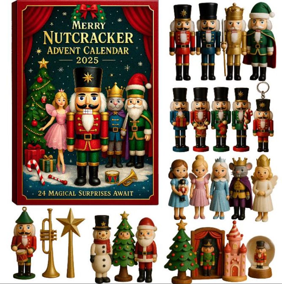 Merry Nutcracker Advent Calendar 2025, 24 Days Coundown With Christians Ornament, 2D Flat Acrylic Ornament