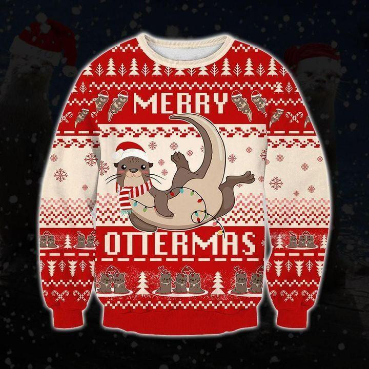 Merry Ottermas Ugly Christmas Sweater Adult 3D Funny Matching for family