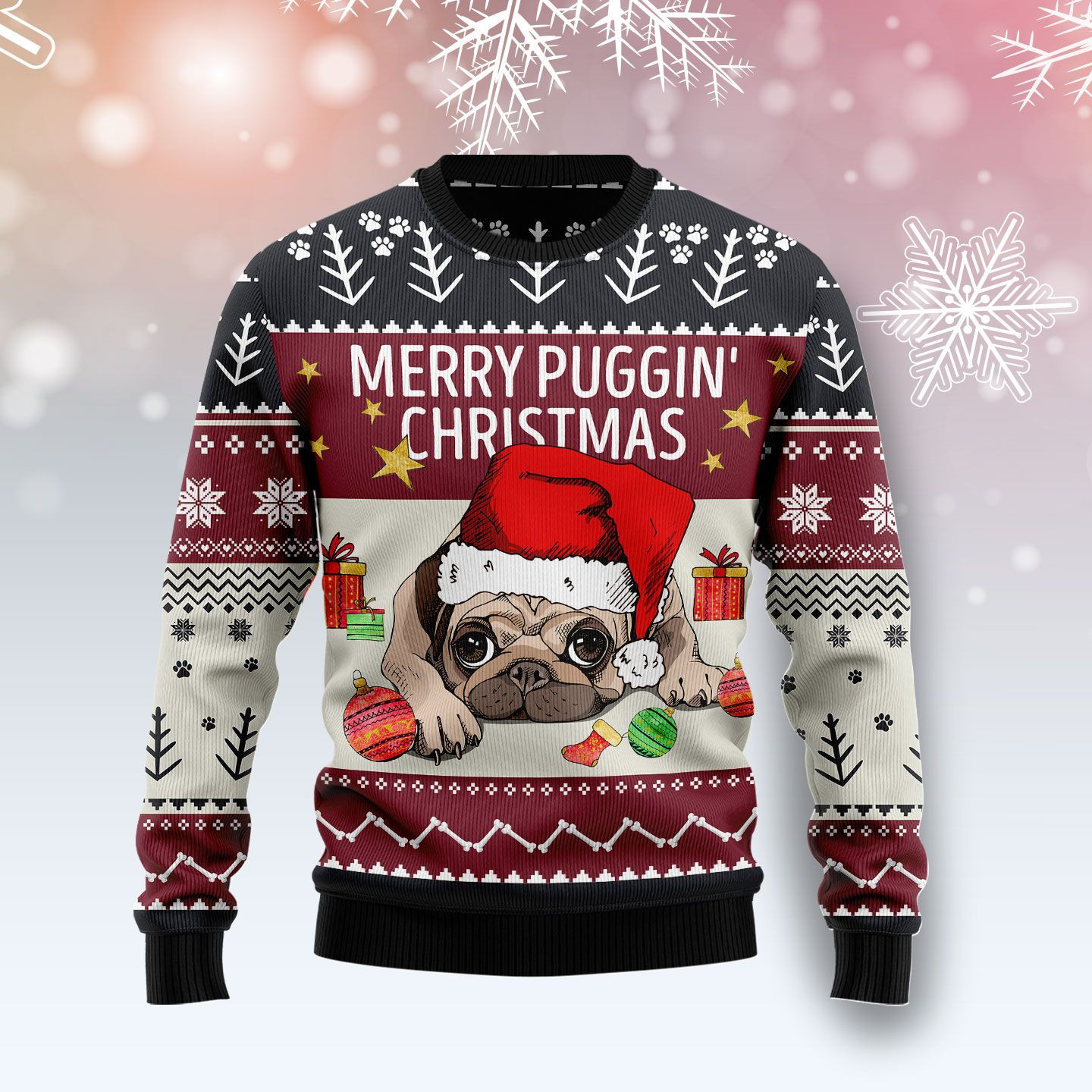 Merry Puggin Ugly Christmas Sweater Adult 3D Funny Matching for family