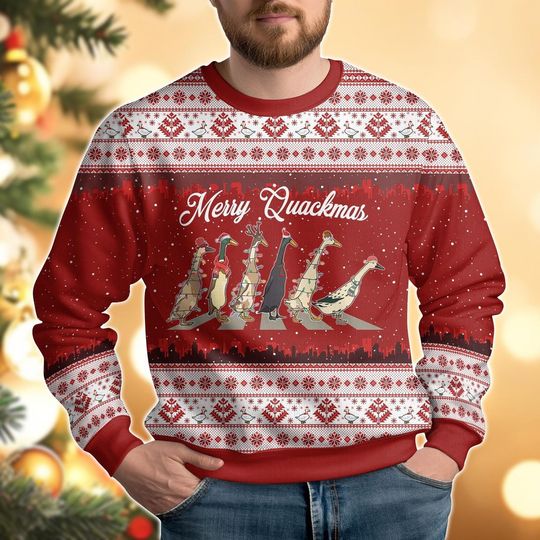 Merry Quackmas Ugly Christmas Sweater, Ducks Xmas Ugly Sweatshirt , Farm Lover Gift - Image 9