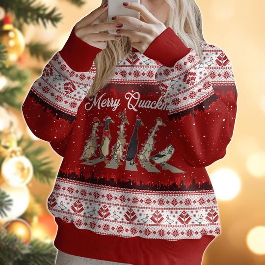Merry Quackmas Ugly Christmas Sweater, Ducks Xmas Ugly Sweatshirt , Farm Lover Gift - Image 13