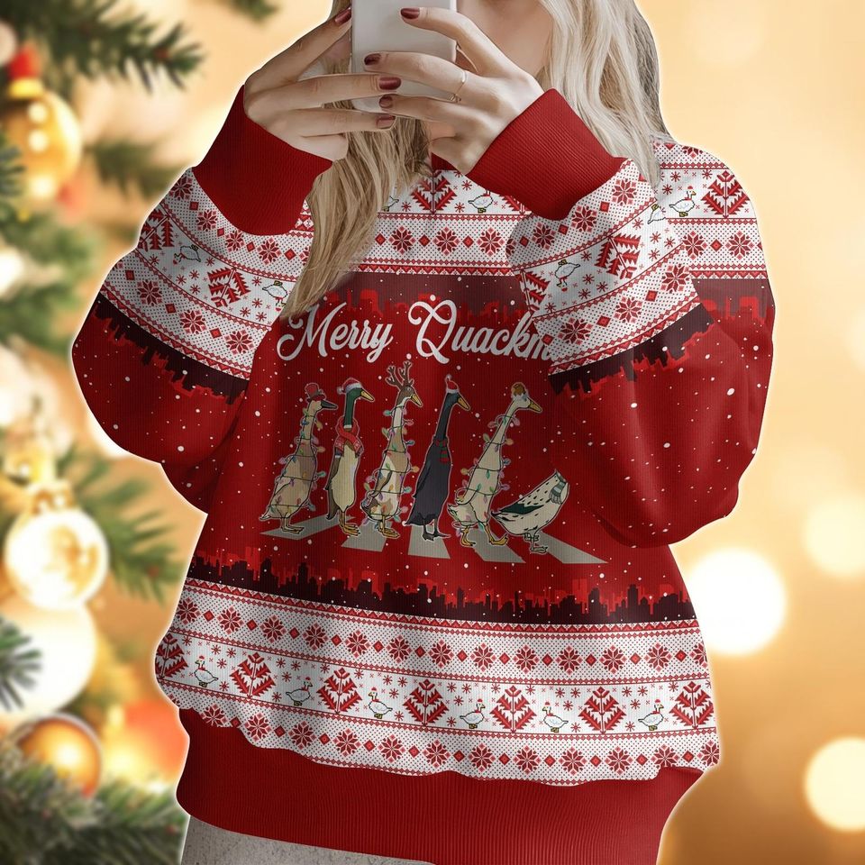 Merry Quackmas Ugly Christmas Sweater, Ducks Xmas Ugly Sweatshirt , Farm Lover Gift - Image 5
