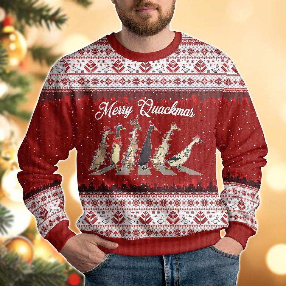 Merry Quackmas Ugly Christmas Sweater, Ducks Xmas Ugly Sweatshirt , Farm Lover Gift