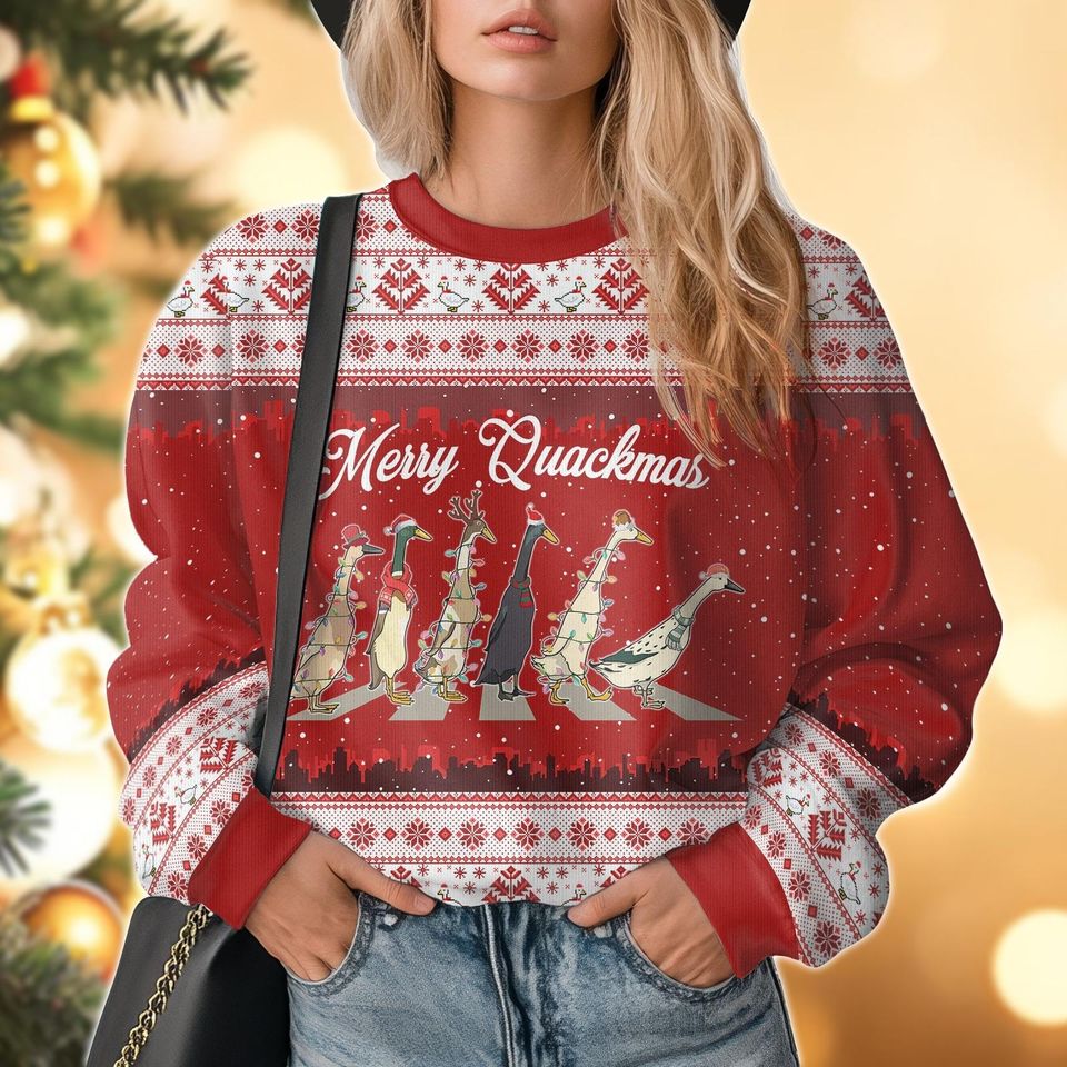 Merry Quackmas Ugly Christmas Sweater, Ducks Xmas Ugly Sweatshirt , Farm Lover Gift - Image 4