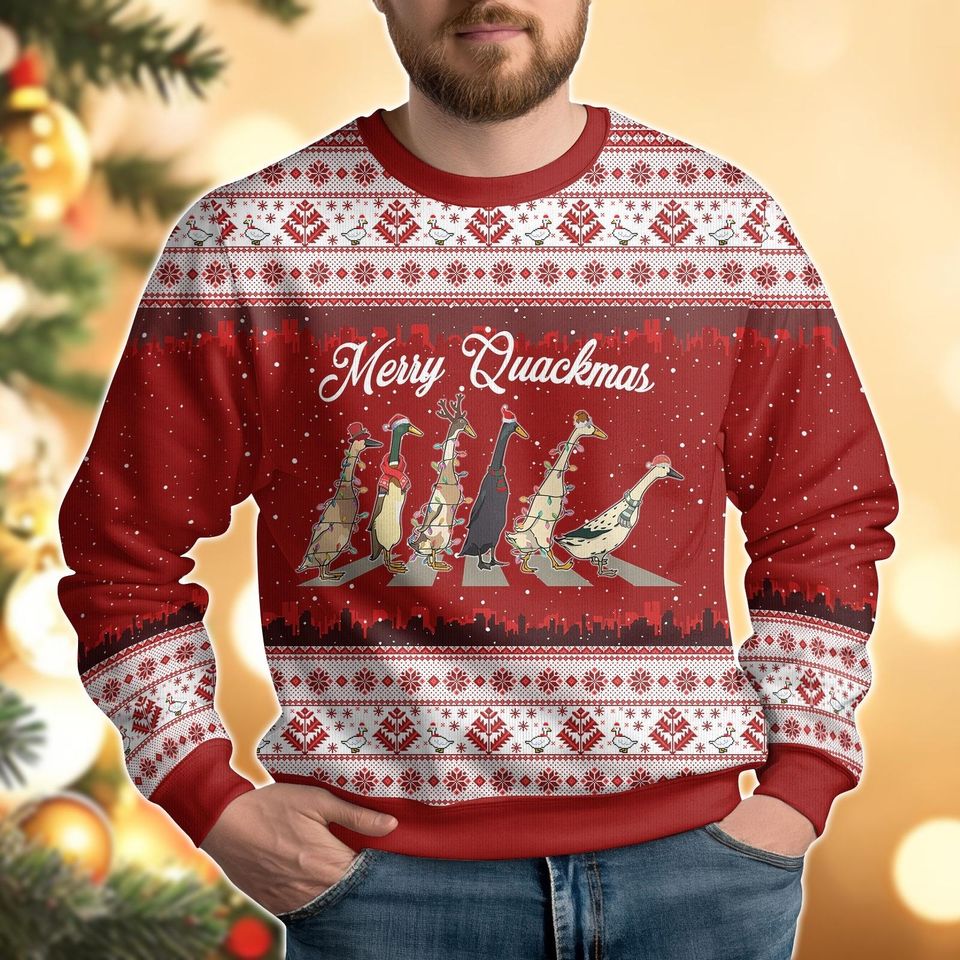 Merry Quackmas Ugly Christmas Sweater, Ducks Xmas Ugly Sweatshirt , Farm Lover Gift - Image 2
