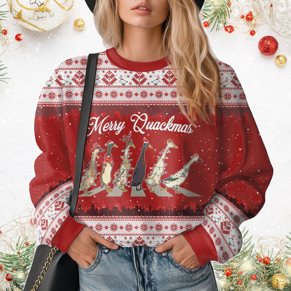 Merry Quackmas Ugly Sweater, Duck Christmas Sweater For Party, Funny Animal Ugly Xmas