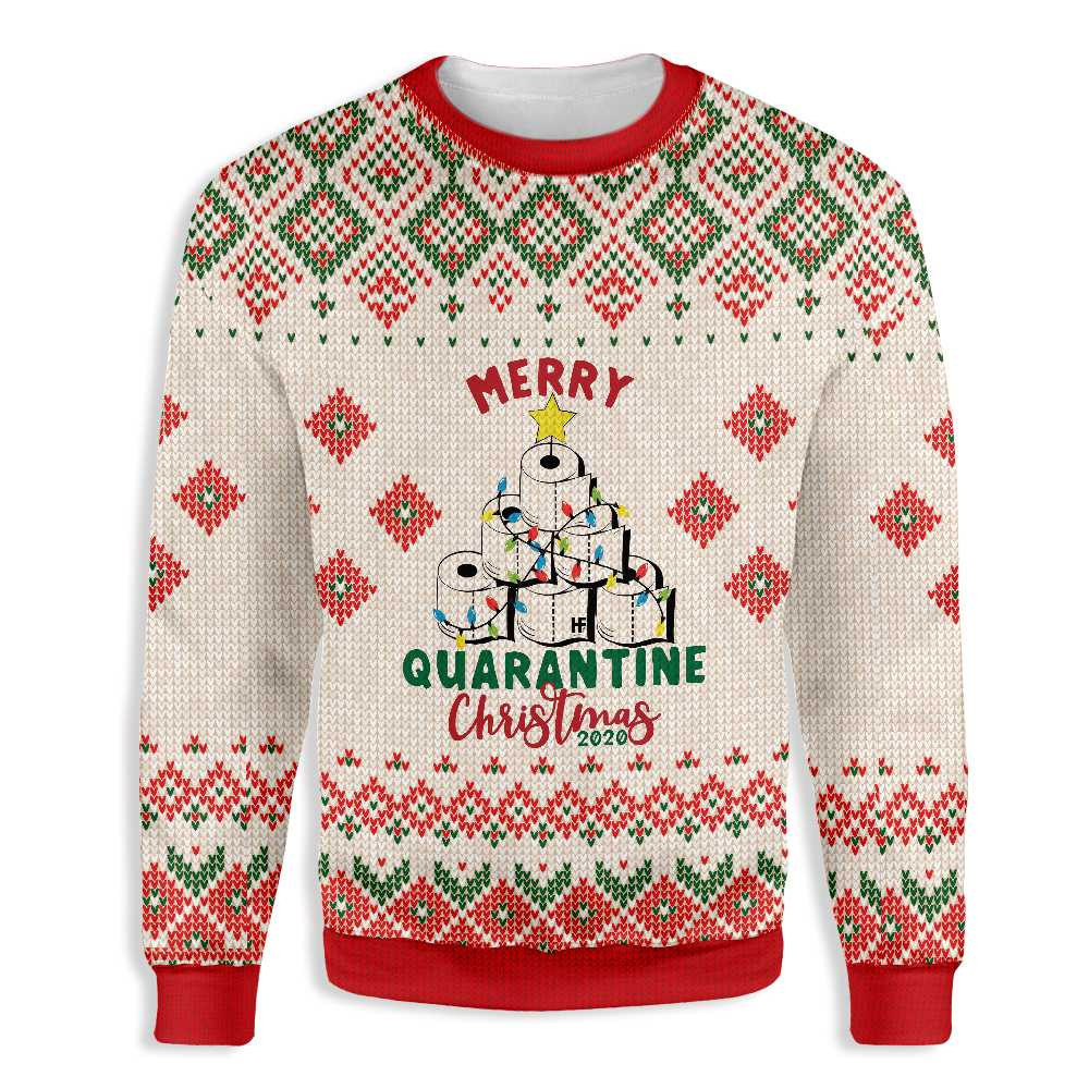 Merry Quarantine Ugly Christmas Sweater Adult 3D Funny Matching for family